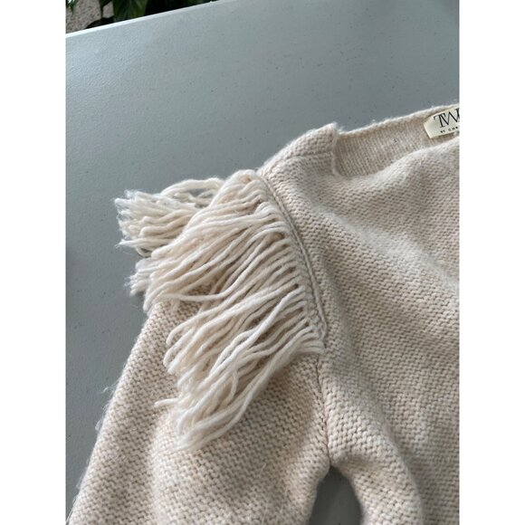 TWRHLL Christie Brinkley Fringe Detail Boatneck Sweater Size Medium Oatmeal Cozy - Picture 4 of 7